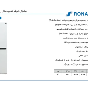 یخچال فریزر کمبی مدل روناک درب بار شیشه ای سینور