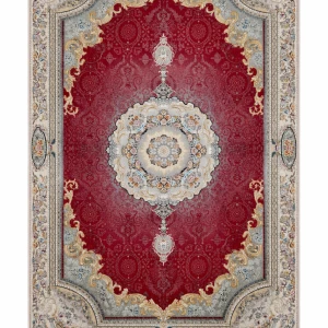 فرش ماشینی ۱۲۰۰ شانه طرح لچک و ترنج سلطنتی قرمز
