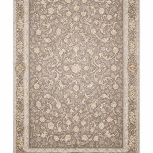 فرش ماشینی ۱۲۰۰ شانه طرح گل‌دار کلاسیک طوسی