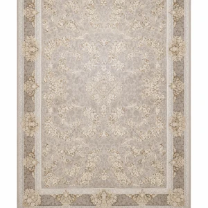 فرش ماشینی ۱۲۰۰ شانه طرح گل‌دار کلاسیک طوسی