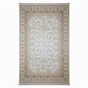 فرش ماشینی ۱۲۰۰ شانه طرح لچک و ترنج کلاسیک کرم