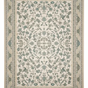 فرش ماشینی ۱۲۰۰ شانه طرح افشان فیروزه‌ای